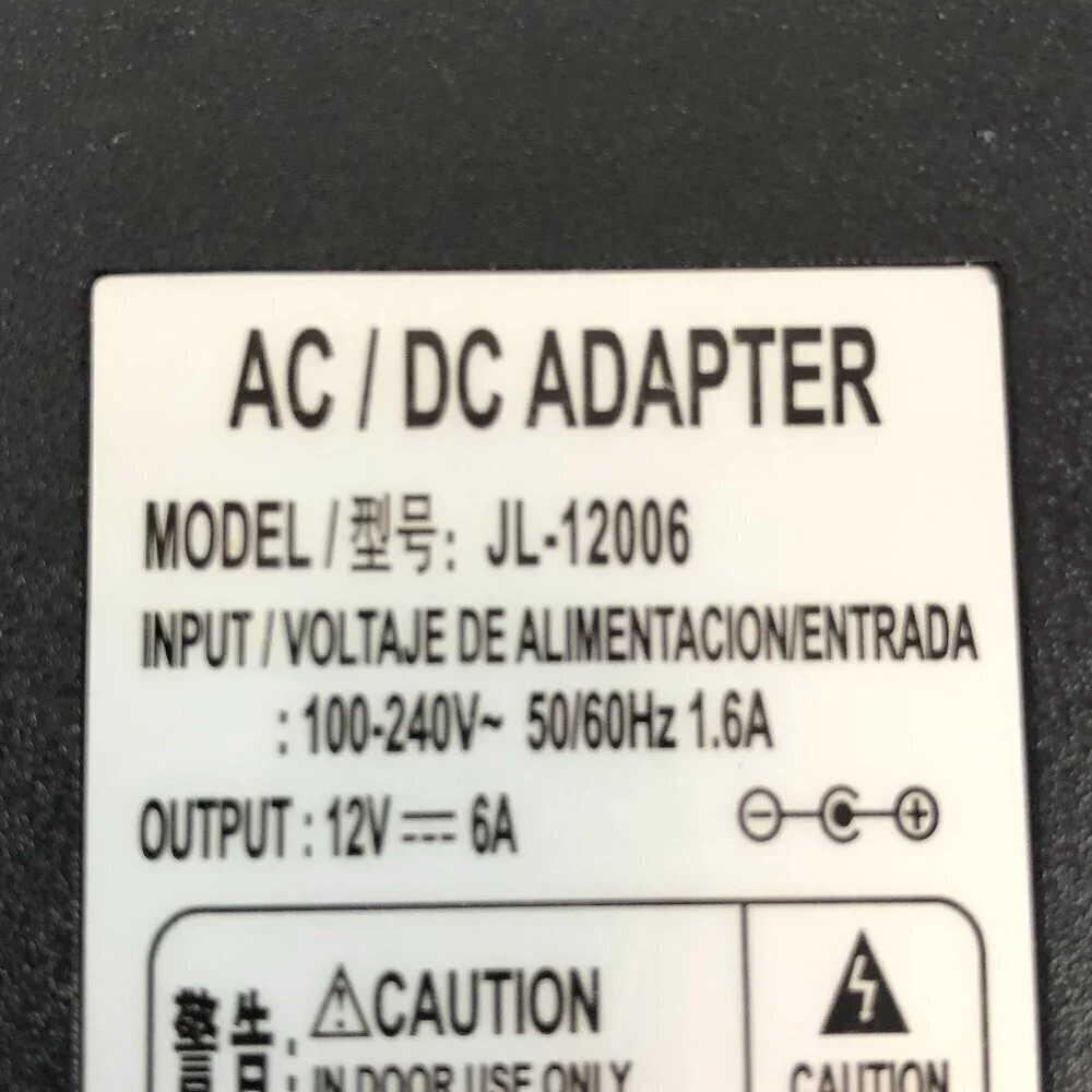 AC/DC Adapter Model JL-12006 Input 100-240V 1.6A Output 12V=6A